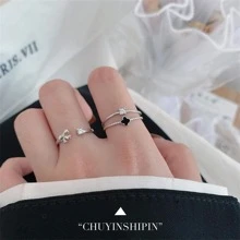 Fashionable Rhinestone & Four-Leaf Clover Decor Sterling Silver Cuff Ring For Women For Gift Valentines