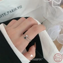 Fashionable Rhinestone & Four-Leaf Clover Decor Sterling Silver Cuff Ring For Women For Gift Valentines