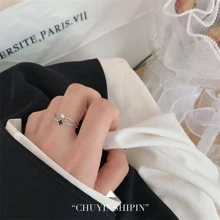 Fashionable Rhinestone & Four-Leaf Clover Decor Sterling Silver Cuff Ring For Women For Gift Valentines