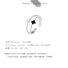 Fashionable Rhinestone & Four-Leaf Clover Decor Sterling Silver Cuff Ring For Women For Gift Valentines