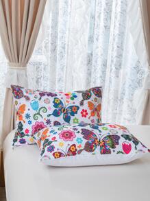 2入組蝴蝶和花卉圖案枕套不附帶枕芯 - 彩色 - 查看 3