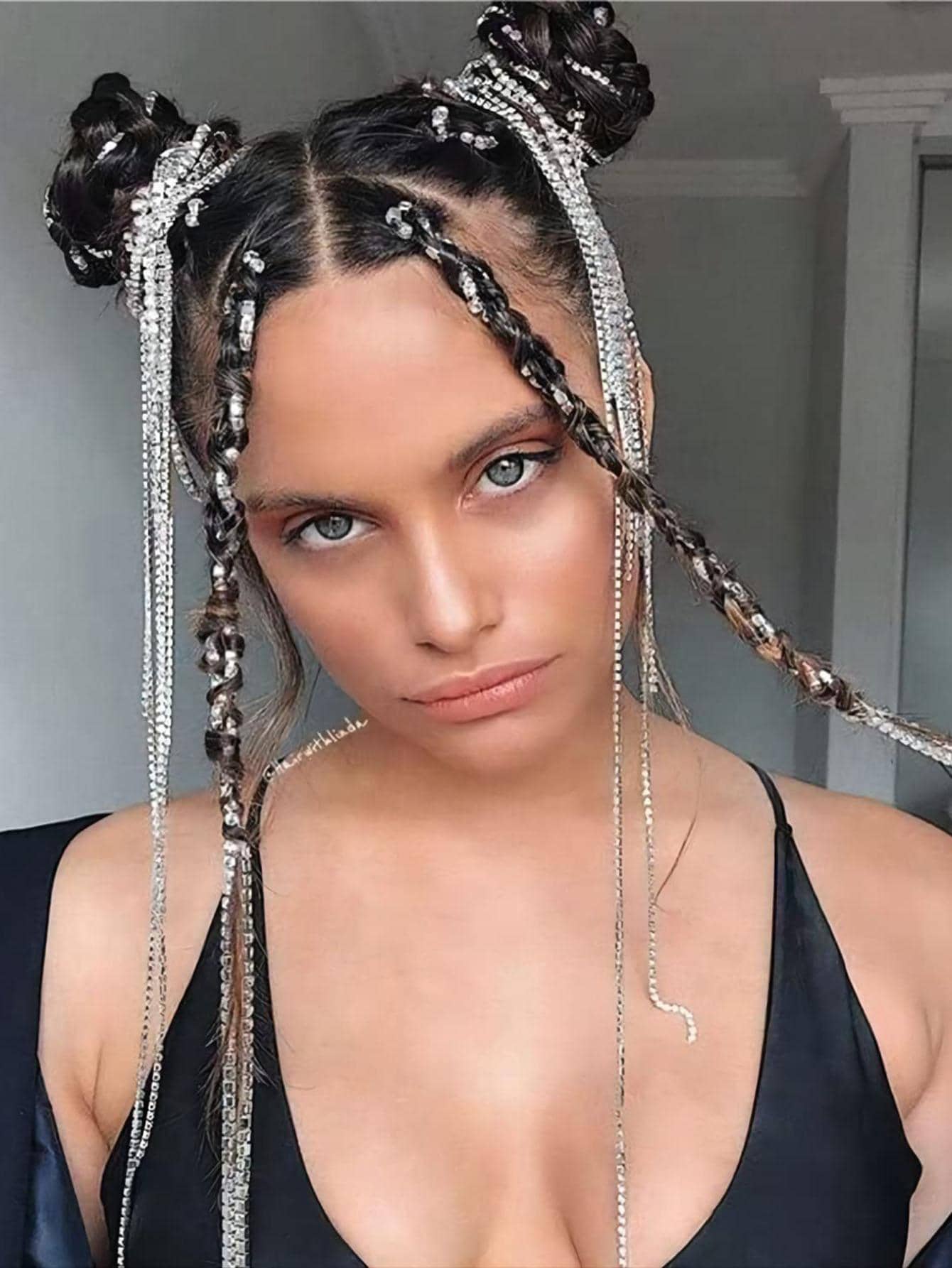 1 pieza Horquilla con diamante de imitación con diseño de fleco - Plateado - Ver 1