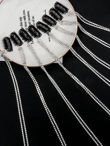 1 pieza Horquilla con diamante de imitación con diseño de fleco - Plateado - Ver 3