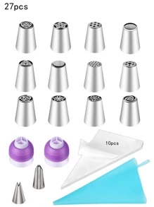 27 件/15 件俄罗斯糖霜裱花嘴套装，蛋糕装饰工具 DIY 烘焙糕点用品 - 銀色 - 查看 2