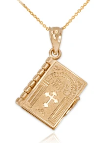 男士情侶十字架細節書吊墜項鍊金黃色鋅合金鍊時尚朋克打造時尚外觀 - 金色 - 查看 1
