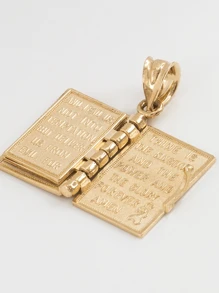 男士情侶十字架細節書吊墜項鍊金黃色鋅合金鍊時尚朋克打造時尚外觀 - 金色 - 查看 5