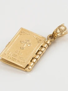 男士情侶十字架細節書吊墜項鍊金黃色鋅合金鍊時尚朋克打造時尚外觀 - 金色 - 查看 6