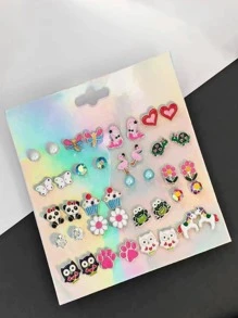 40入組/套卡通動物設計耳釘 - 彩色 - 查看 5