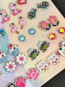 40入組/套卡通動物設計耳釘 - 彩色 - 查看 4