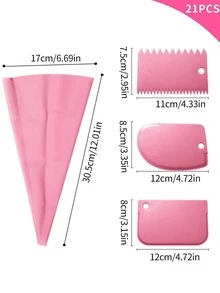 21 piezas de acero inoxidable Boquilla de tubería & Bolsa de pastel Set - Rosa - Ver 5