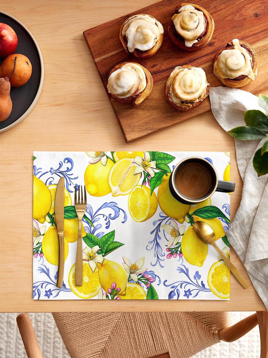 1入組檸檬圖案餐墊 - 彩色 - 查看 1