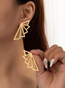 2入組幾何設計耳釘 - 金黃色 - 查看 1