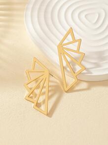 2入組幾何設計耳釘 - 金黃色 - 查看 4