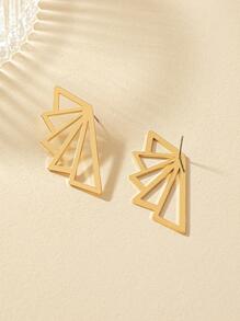 2入組幾何設計耳釘 - 金黃色 - 查看 3