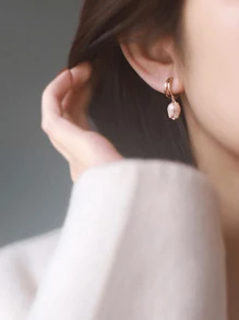 1對女士日常通勤時尚鋅合金雄蕊吊式耳環 - 粉色 - 查看 1