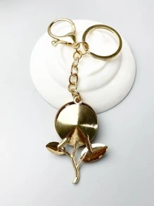 Rhinestone Decor Floral Charm Keychain - Gold - View 7