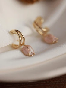 1對女士日常通勤時尚鋅合金雄蕊吊式耳環 - 粉色 - 查看 3