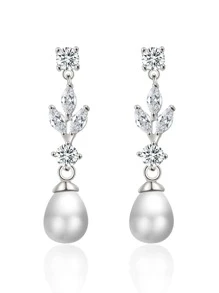 rakol 方晶鋯石和珍珠耳墜 - 銀色 - 查看 5