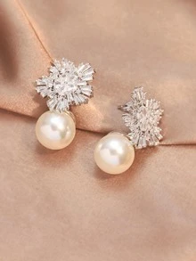 rakol 方晶鋯石和珍珠耳墜 - 銀色 - 查看 5