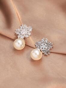 rakol 方晶鋯石和珍珠耳墜 - 銀色 - 查看 4