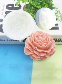 1入組3D牡丹花矽膠模具，可用於蠟燭，石膏，樹脂，黏土，肥皂製作工藝品 - 白色 - 查看 4