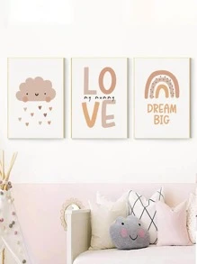 3 Đồ Họa Đám Mây & Chữ Cái Bức Tranh Có Khung, Vải Hiện Đại Hình Ảnh Có Khung Để Trang Trí Tường Nhà - Nhiều màu - Xem 1