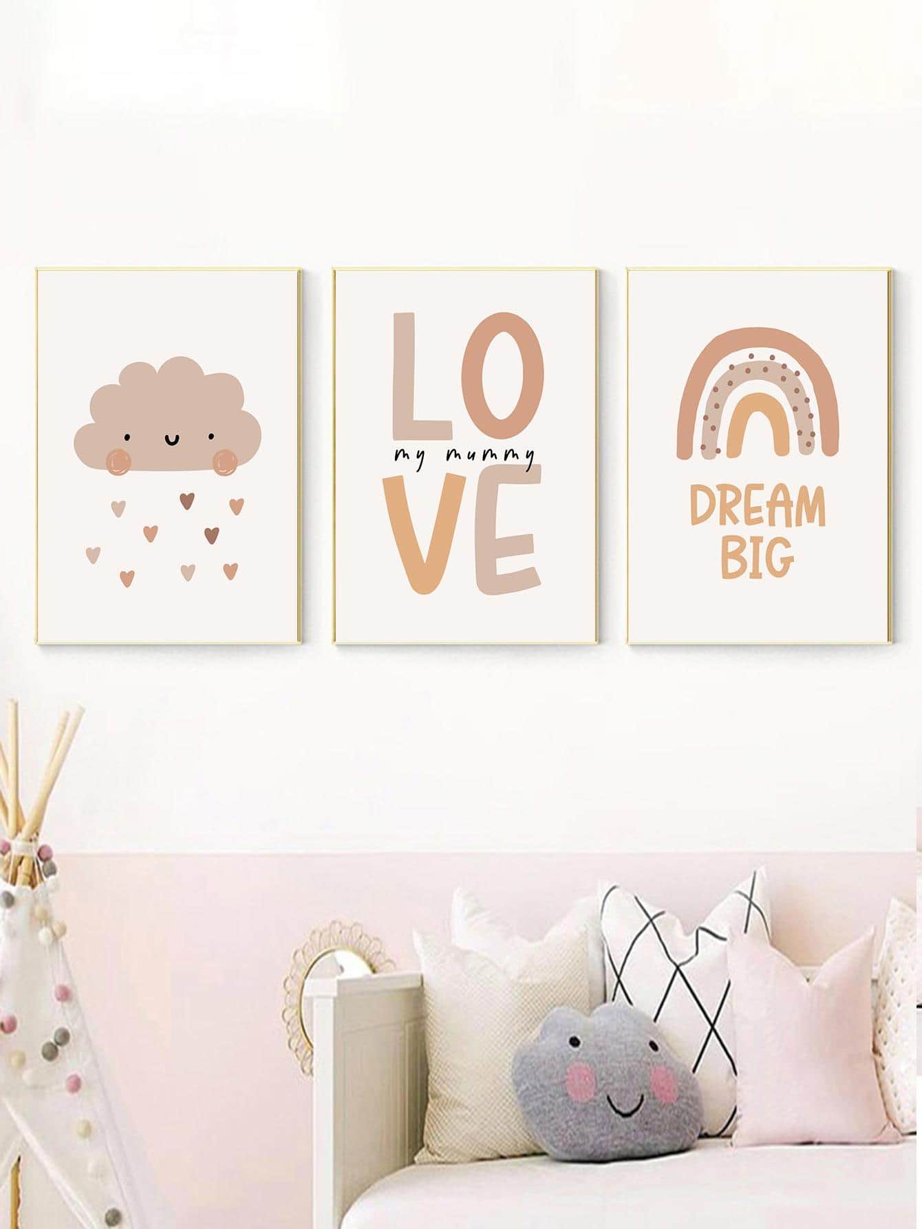 3 Đồ Họa Đám Mây & Chữ Cái Bức Tranh Có Khung, Vải Hiện Đại Hình Ảnh Có Khung Để Trang Trí Tường Nhà - Nhiều màu - Xem 1