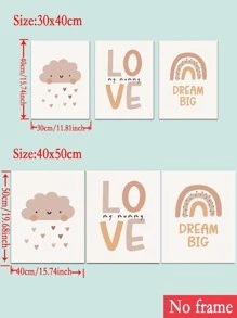 3 Đồ Họa Đám Mây & Chữ Cái Bức Tranh Có Khung, Vải Hiện Đại Hình Ảnh Có Khung Để Trang Trí Tường Nhà - Nhiều màu - Xem 2