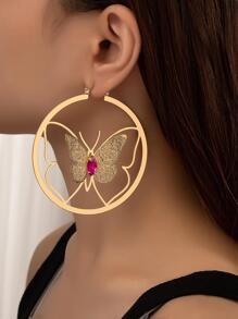 Pendientes de aro con diseño de mariposa - Amarillo Oro - Ver 1