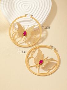 Pendientes de aro con diseño de mariposa - Amarillo Oro - Ver 4