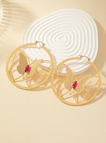 Pendientes de aro con diseño de mariposa - Amarillo Oro - Ver 5