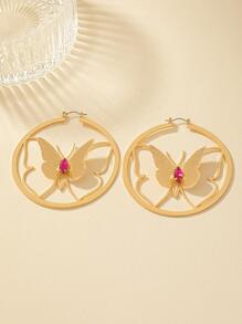 Pendientes de aro con diseño de mariposa - Amarillo Oro - Ver 2