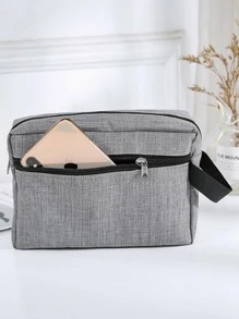 前拉鏈化妝包防水極簡化妝包洗漱包化妝包收納袋適合女士郵輪必備 - 深灰色 - 查看 2