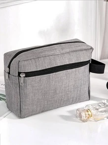 前拉鏈化妝包防水極簡化妝包洗漱包化妝包收納袋適合女士郵輪必備 - 深灰色 - 查看 1