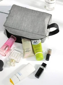 前拉鏈化妝包防水極簡化妝包洗漱包化妝包收納袋適合女士郵輪必備 - 深灰色 - 查看 3