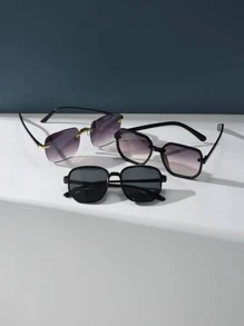 3副女式方框波西米亞風時尚眼鏡，夏季 - 黑色 - 查看 3