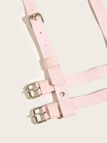 1入女性雙層皮革織物腰帶裝飾龐克風吊帶連衣裙配件，日常休閒 - 粉色 - 查看 5