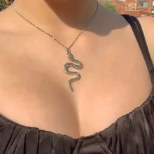 Collar con colgante serpiente - Plateado - Ver 1
