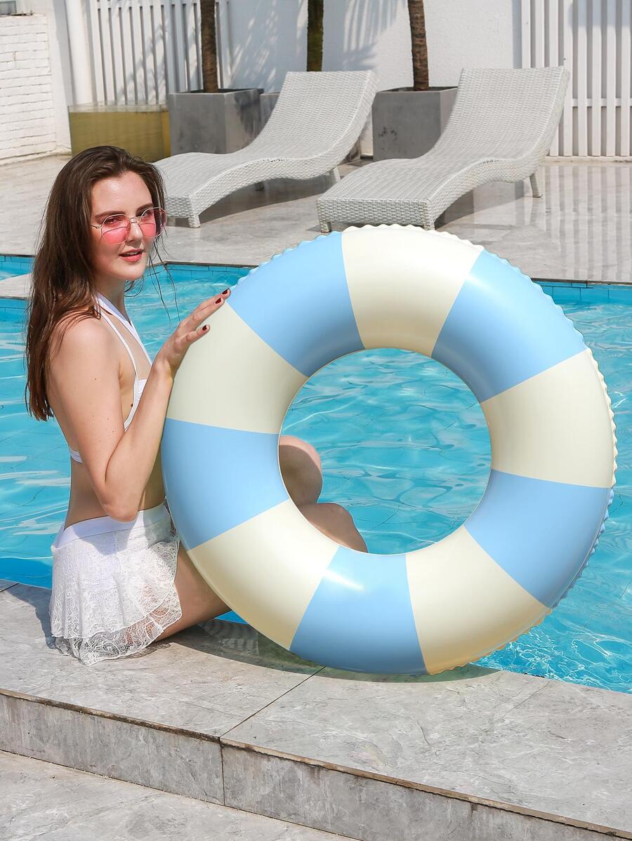 1件装充气复古条纹游泳圈加厚腋下浮圈救生圈户外海滩必备提升夏日水上乐趣体验！ - 淺藍色 - 查看 1