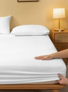 1pc Skin-Friendly Breathable Solid Color Bed Cover, Minimalist Modern Fitted Sheet For Large Mattress, Bedroom Bedspread, Pink Bedding Set, White Bedding, Black Twin Bedding Set, Multicolor Oversized Bedding Set (Excluding Pillows And Pillow Cover) - White - View 4