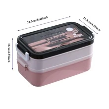 1入組字母圖案不銹鋼飯盒帶刀具 - 粉色 - 查看 2