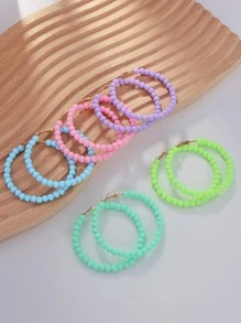 波西米亞串珠圓耳環適合女士日常裝飾 - 彩色 - 查看 2