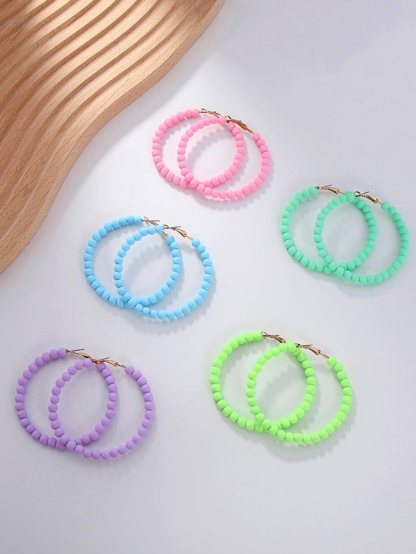 波西米亞串珠圓耳環適合女士日常裝飾 - 彩色 - 查看 1