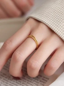 1入組休閒極簡純銀多層戒指適合女士適合派對禮品 - 金色 - 查看 3