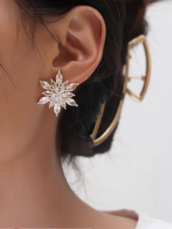 2入組水鑽花朵設計耳釘