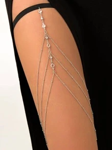 1 pieza moda con diseño de diamante de imitación Cadena de muslo para mujeres para Decoración - Plateado - Ver 2