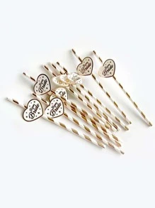 10pcs Letter Decor Striped Pattern Straw - Gold - View 4