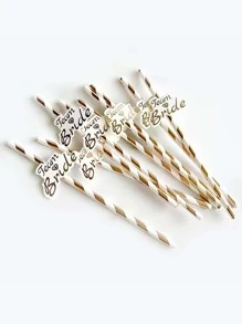10pcs Letter Decor Striped Pattern Straw - Gold - View 1