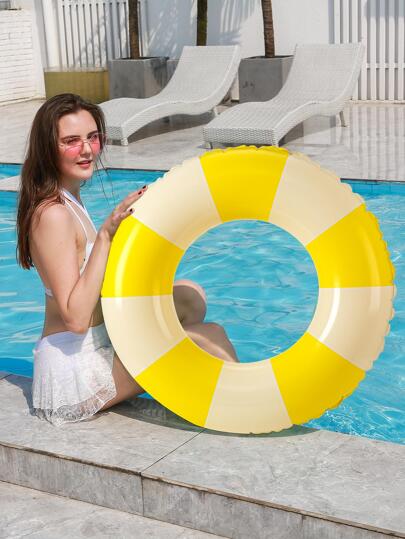 1 件装充气复古条纹游泳圈，加厚腋下浮标救生圈，户外海滩必备，提升夏日水上乐趣体验！