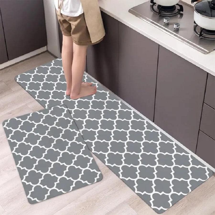 1pc Home Kitchen Anti-slip Mat, Fatigue-proof Tiger-print Pvc Velvet Step Mat, Non-stick, Easy To Clean - Grey - View 1